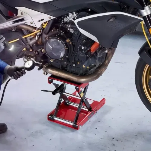 VEVOR Motorradheber 499 kg Tragkraft Motorradhebebühne mit Breiter Auflagefläche Sicherheitsbolzen 95-340 mm Höhenverstellbar Scherenheber aus Stahl für Straßenmotorräder Cruiser Schwarz Rot – Bild 7