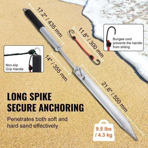 VEVOR Sandspike-Ankerstange für Boote, 985 mm Gleitanker aus Verzinktem Kohlenstoffstahl, Uferspike, Selbsthämmernder Strandspike-Anker für Kleine Boote, Jetskis, Pontons, Kajaks usw. – Bild 2