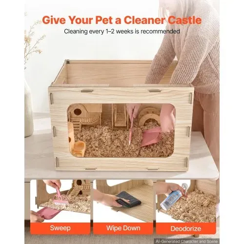 VEVOR Hamsterkäfig Nagerkäfig Nagarium Hamstergehege Holz 605x405x405mm, 270°-Sichtfenster Nagersicher mit Deckel Belüftung für Goldhamster Zwerghamster Meerschweinchen Rennmäuse – Bild 3