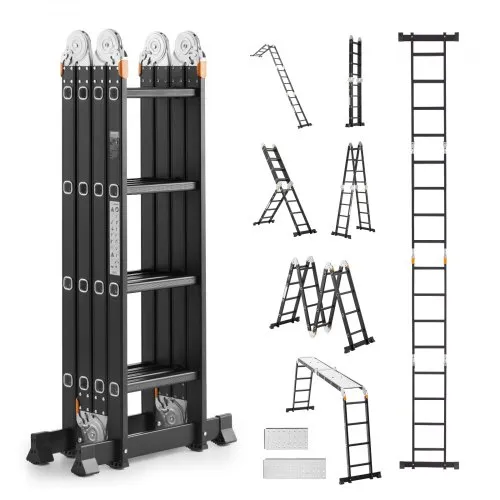 VEVOR Mehrzweckleiter, 7-in-1-Multifunktionsleiter, A-Rahmen mit 4 Stufen und Gerüstbrett, Teleskopleiter, Leitergerüst 4650 mm, strapazierfähig, 150 kg Tragkraft, für den Außenbereich VEVOR Mehrzweckleiter, 7-in-1-Multifunktionsleiter, A-Rahmen mit 4 Stufen und Gerüstbrett, Teleskopleiter, Leitergerüst 4650 mm, strapazierfähig, 150 kg Tragkraft, für den Außenbereich