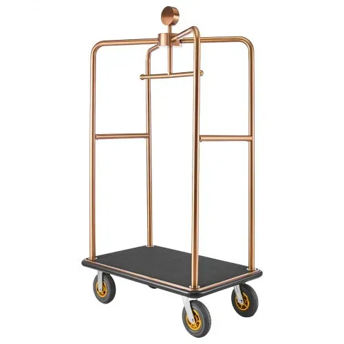 VEVOR Hotelgepäckwagen aus Edelstahl, 544,31 kg Belastbarer Kofferwagen mit 8 Zoll Gummirädern, Hotelwagen mit Schwarzem Teppichboden & Garderobenstange, Gepäckwagen für Hotels Resorts, Roségold – Bild 9