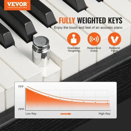 VEVOR Digitalpiano, 88 Tasten, Elektrisches Klaviere, Doppeltastatur und Lautsprecher, einfache Gehäusehalterung mit Kopfhörer, 200 Töne und Rhythmen, unterstützt Bluetooth/USB/MIDI, für Anfänger VEVOR Digitalpiano, 88 Tasten, Elektrisches Klaviere, Doppeltastatur und Lautsprecher, einfache Gehäusehalterung mit Kopfhörer, 200 Töne und Rhythmen, unterstützt Bluetooth/USB/MIDI, für Anfänger