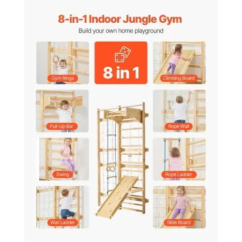 VEVOR schwedische Leiterwand 8 in 1 12-stufiges Kletterspielzeug aus Massivholz 100 kg belastbares Indoor-Klettergerüst mit Kletterbrett Turnringen Klimmzugstange Wandleiter Rutsche Schaukel VEVOR schwedische Leiterwand 8 in 1 12-stufiges Kletterspielzeug aus Massivholz 100 kg belastbares Indoor-Klettergerüst mit Kletterbrett Turnringen Klimmzugstange Wandleiter Rutsche Schaukel