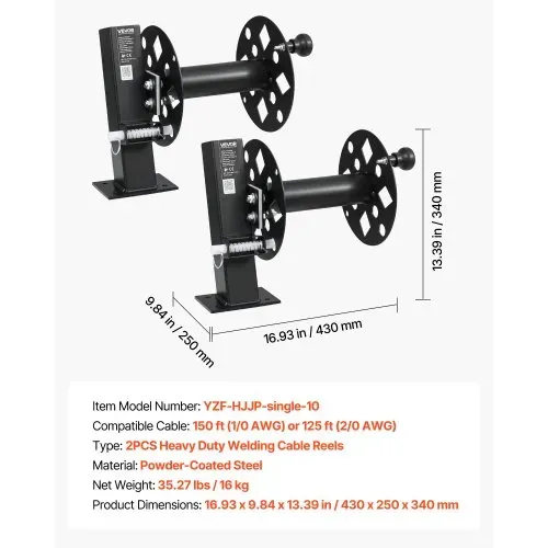 VEVOR 2 Stk. Schweißkabeltrommel, Schlauchtrommel mit 2 Leertrommel für 38,1m 70mm² & 45,1m 50mm² Schweißschlauch, Manuelle Schweißkabelrolle aus Stahl mit Sicherungsstift für Industrie Baustelle – Bild 6