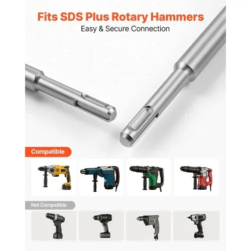 VEVOR SDS Plus Meißel Set, 4-teiliges SDS Plus Bohrhammer-Aufsatzset, inklusive Spitz-, Flach- & Spatenmeißel, Wärmebehandelter 40Cr-Legierungsstahl, für Abbruch-, Beton- & Ziegelarbeiten – Bild 2