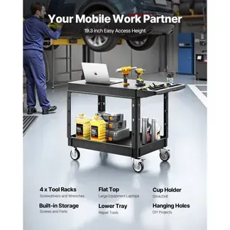 VEVOR Werkzeugwagen, 250 kg Tragkraft, Werkstattwagen, Mehrzweckwagen aus Kunststoff mit zwei Ablagen & 360°-Lenkrollen (2 mit Bremse), geeignet für Lager, Garage, Reinigung, 1180x650x865 mm VEVOR Werkzeugwagen, 250 kg Tragkraft, Werkstattwagen, Mehrzweckwagen aus Kunststoff mit zwei Ablagen & 360°-Lenkrollen (2 mit Bremse), geeignet für Lager, Garage, Reinigung, 1180x650x865 mm