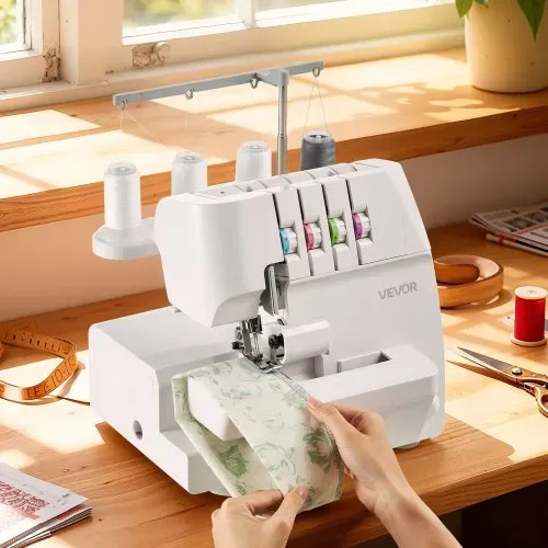 VEVOR Overlock-Nähmaschine, 1250 Stiche pro Minute, 2-3-4-Faden-fähig, einstellbarer Differentialtransport (0,7-2), mit Freiarm und LED-Beleuchtung, Nähmaschine für verschiedene Stoffe, Weiß – Bild 7
