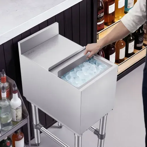 VEVOR Gewerblicher Eisbehälter 28 L, 305 x 482 x 850 mm, Eisbox mit Gestell, Schiebedeckel und 2 Abnehmbaren Flaschenhaltern, Freistehend für Eiswürfel und Getränke, Geeignet für Bars Restaurants Pubs – Bild 7