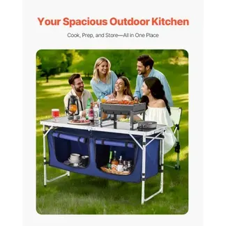 VEVOR Camping Küchentisch klappbarer Kochtisch Outdoor, 3-fach höhenverstellbar, tragbare Kochstation aus Aluminium mit Organizer & Tragegriff, für Grillpartys Picknicks Wohnmobilreisen Blau VEVOR Camping Küchentisch klappbarer Kochtisch Outdoor, 3-fach höhenverstellbar, tragbare Kochstation aus Aluminium mit Organizer & Tragegriff, für Grillpartys Picknicks Wohnmobilreisen Blau