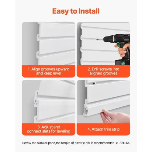 VEVOR Werkzeugwand 1225x2450x20mm, PVC-Garagen-Lamellenwand mit Zubehör, 136 kg, weißer Wandorganizer, Lamellenwandpaneel mit Verbindungsstruktur & DIY-Zuschnitt, geeignet für Lagerung & Präsentation – Bild 5