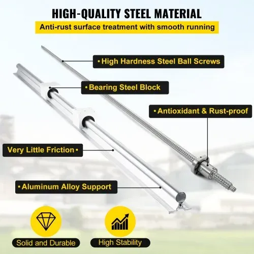 VEVOR Linearschiene SBR20, Linearlager-Gleitset 300, 600,1000 mm Lineare Schienen, Linearlagerschiene mit 3 Kugelumlaufspindeln von C7, Horizontale Linearführung für Automatisierungsmaschinen – Bild 2