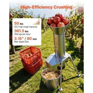 VEVOR Obstmühle für Äpfel Elektrisch 1100 W, Obsthäcksler Edelstahl SUS304, Verarbeitet Ganze Äpfel bis zu 80 mm Durchmesser, 164 kg/h Obstzerkleinerer für Birnen Ananas Guaven Karotten Kartoffeln VEVOR Obstmühle für Äpfel Elektrisch 1100 W, Obsthäcksler Edelstahl SUS304, Verarbeitet Ganze Äpfel bis zu 80 mm Durchmesser, 164 kg/h Obstzerkleinerer für Birnen Ananas Guaven Karotten Kartoffeln