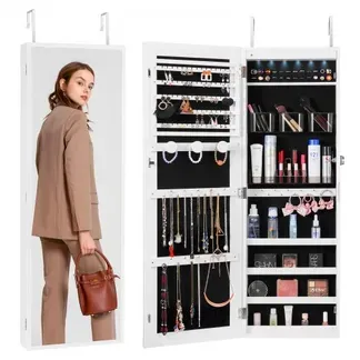 VEVOR abschließbarer Schmuckschrank Schmuckspiegelschrank 108cm Hohe, Aufbewahrung von Juwelen mit Ganzkörperspiegel, Schmuckspiegel-Organizer mit LED-Innenbeleuchtung & Samtfutter, Weiß VEVOR abschließbarer Schmuckschrank Schmuckspiegelschrank 108cm Hohe, Aufbewahrung von Juwelen mit Ganzkörperspiegel, Schmuckspiegel-Organizer mit LED-Innenbeleuchtung & Samtfutter, Weiß