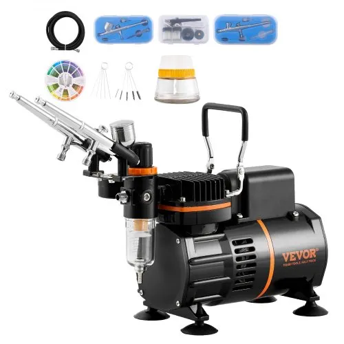 VEVOR Airbrush-Set, Luftkompressor mit Doppellüfter, professionelles Airbrush-System-Set mit 3 Airbrushes, Halter, Farbmischrad, Reinigungsbürsten-Set, Airbrush-Set für Kunst, Nägel, Kekse, Make-up, K VEVOR Airbrush-Set, Luftkompressor mit Doppellüfter, professionelles Airbrush-System-Set mit 3 Airbrushes, Halter, Farbmischrad, Reinigungsbürsten-Set, Airbrush-Set für Kunst, Nägel, Kekse, Make-up, K