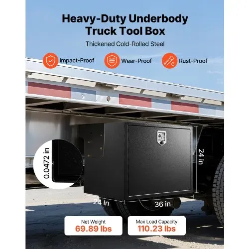 VEVOR Lkw Unterbaubox 914 x 609 x 609 mm Unterflur Staukasten Kaltgewalzter Stahl Wasserdichter Werkzeugkasten mit T-Griff Schloss für Lkw Anhänger Transporter Werkzeugkiste Unterflurkasten Schwarz VEVOR Lkw Unterbaubox 914 x 609 x 609 mm Unterflur Staukasten Kaltgewalzter Stahl Wasserdichter Werkzeugkasten mit T-Griff Schloss für Lkw Anhänger Transporter Werkzeugkiste Unterflurkasten Schwarz