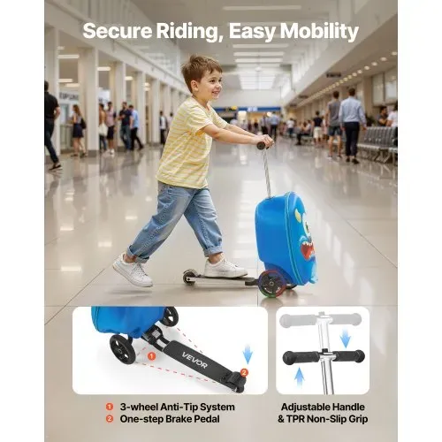 VEVOR Scooter Koffer, 20 L Fassungsvermögen, Reisekoffer mit Flash-PU-Rädern, TPR-Anti-Rutsch-Griff, max. Gewichtskapazität 50 kg, Kinderkoffer Handgepäck, für Kinder ab 5 Jahren, Blau – Bild 2