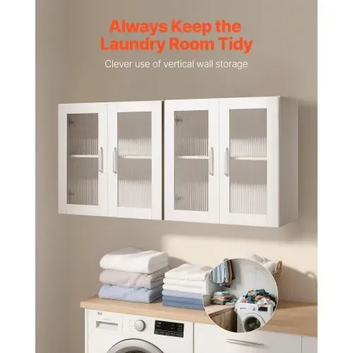 VEVOR Wandschrank für Waschküche, 2-stöckiger Wandhängeschrank mit verstellbarer Ablage, Küchenschrank mit 4 Türen, für Küche Bad Wäscherei, 122x30,x61 cm, 72,6 kg belastbarer Oberschrank – Bild 2