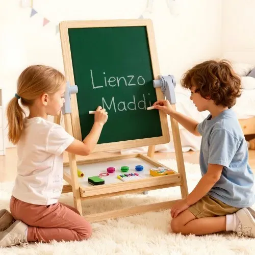 VEVOR Kunststaffelei für Kinder, 2-in-1-Kunststaffelei aus Holz, doppelseitig, mit magnetischem Whiteboard und Kreidetafel, verstellbares, stehendes, drehbares, faltbares Zeichenbrett mit Malzubehör für Jungen und Mädchen – Bild 7