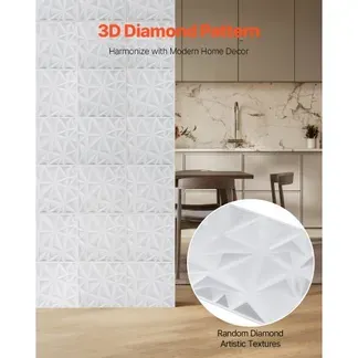 VEVOR 3D-Wandpaneele 33er-Set, 30×30 cm PVC-Moderne minimalistische Wandverkleidung, 2,97 m² Deckkraft, Wanddeko, Inneneinrichtung für Decke, Schlafzimmer, Wohn- und Spielzimmer, Mattweiß VEVOR 3D-Wandpaneele 33er-Set, 30×30 cm PVC-Moderne minimalistische Wandverkleidung, 2,97 m² Deckkraft, Wanddeko, Inneneinrichtung für Decke, Schlafzimmer, Wohn- und Spielzimmer, Mattweiß