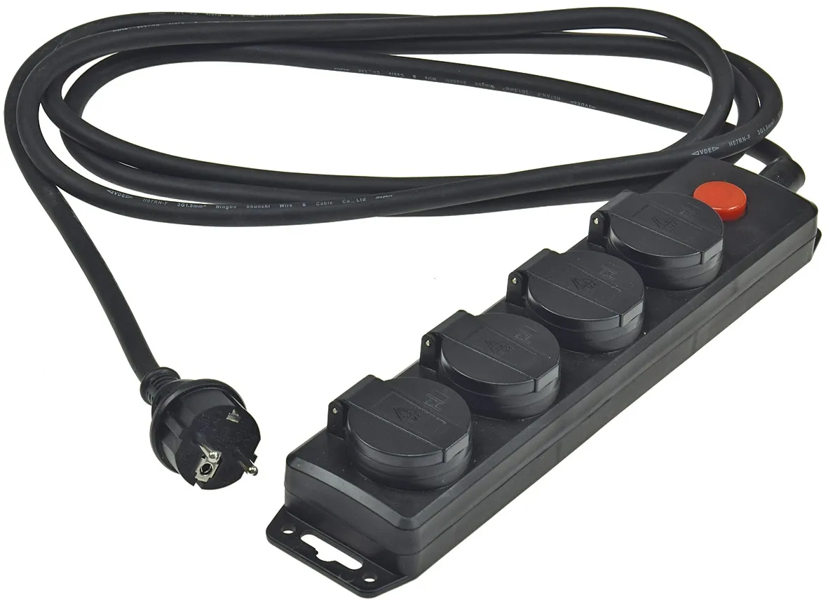 Gartensteckdosenleiste für Außen, 4-fach IP44, 3m Zuleitung, mit Schalter Gartensteckdosenleiste für Außen, 4-fach IP44, 3m Zuleitung, mit Schalter