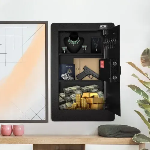 VEVOR 3-stufiger Waffentresor Wandtresor Safe, 3 herausnehmbaren Regalen 6 Schlüsselhaltern LED-Licht Vibrationsalarm, Tastenfeld und Schlüssel, für Langwaffe Pässe Schmuck Bargeld wichtige Dokumente – Bild 7
