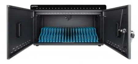 Manhattan 20-Port Ladeschrank 360 W, 20 USB-C PD-Ports, geräumige Fächer für Handys und Tablets, 360 W gesamt, bis zu 3 A/18 W pro Port, abschließbare Doppeltür, Überspannungsschutz, leiser Lüfter, Metallgehäuse, schwarz – Bild 5