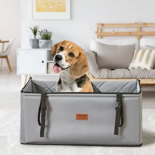 VEVOR Hundeautositz, wasserdichter Hundesitzerhöhung fürs Auto mit Stützrahmen, Haustierautositz mit ansteckbarer Sicherheitsleine, Hundeautobett für kleine, mittelgroße und große Hunde bis 22 kg, grau – Bild 7