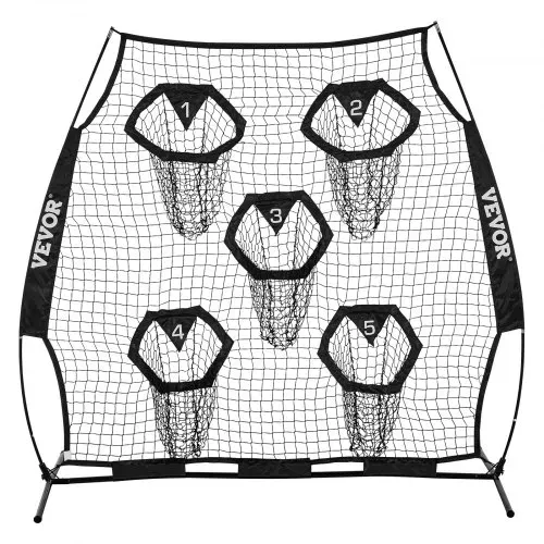 VEVOR Fußballtrainer Wurfnetz Übungsnetz (208 x 91 x 189 cm) mit 5 Zieltaschen & tragbarer Aufbewahrungstasche & Guren & knotenlosem Netz, Training für die Passgenauigkeit des Quarterbacks, schwarz – Bild 10