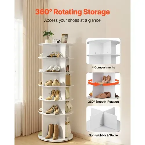 VEVOR Schuhregal Schuhschrank für 24 Paar Schuhe (6-stöckig) 360° drehbar, platzsparende Schuhaufbewahrung, Schuhablage für Schlafzimmer Wohnzimmer Eingangsbereich, Weiß 598 x 598 x 1570 mm VEVOR Schuhregal Schuhschrank für 24 Paar Schuhe (6-stöckig) 360° drehbar, platzsparende Schuhaufbewahrung, Schuhablage für Schlafzimmer Wohnzimmer Eingangsbereich, Weiß 598 x 598 x 1570 mm