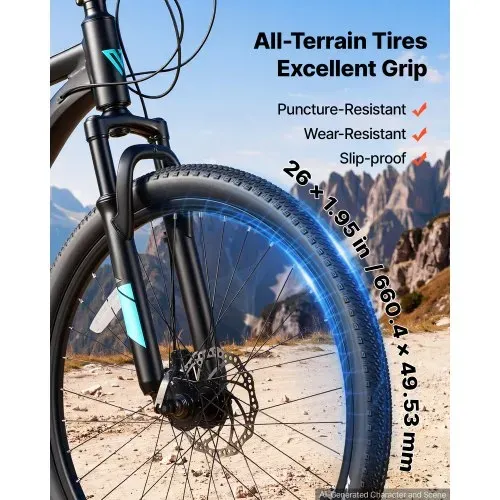 VEVOR Mountainbike für Damen Herren 26 Zoll Fahrrad 21-Gang Schwarz Outdoor Ideal für Erwachsene, Rahmen aus Aluminiumlegierung, mit Federgabel, 120 kg Tragkraft, Klingel, Reflektoren & Lampenhalterung – Bild 5