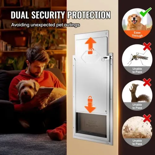 VEVOR Haustierklappe Hundeklappe aus Aluminiumrahmen mit Schloss & Klappensystem 287 x 407 mm, wetterfeste Hundeklappe Haustiertüre geeignet für Katzen Hunde Kätzchen (Weiß-M) einfache Montage – Bild 5