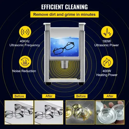 VEVOR 6L Verbesserter Ultraschallreiniger (200 W Heizung, 180 W Ultraschall) Professioneller digitaler Labor-Ultraschall-Teilereiniger mit Heizungstimer für die Reinigung von Schmuck, Brillen – Bild 2