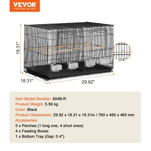 VEVOR Vogelkäfig, Metallkäfig für kleine Papageien, Kanarienvögel, Nymphensittiche, Unzertrennliche, Finken, Wellensittiche, Conures, Vogelhaus für unterwegs mit Griff & Sitzstangen, 760x465x465mm – Bild 6