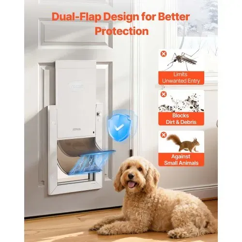 VEVOR Hundeklappe (Mittelgroß) mit Doppelmagnetklappen & Metallrahmen, Wetterfeste Katzenklappe für Innen- und Außentüren, Katzentür Hundetür Haustierklappe Weiß 20,96 x 31,12 cm (Breite x Höhe) – Bild 2