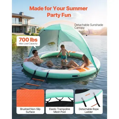VEVOR Aufblasbares Schwimmdock φ2,44 m, Schwimmplattform mit Rutschfester Oberfläche, Tragetasche, Sonnendach & Abnehmbarer Leiter, Schwimmende Insel, Wasserplattform für Pool, Strand & Meer, Blau VEVOR Aufblasbares Schwimmdock φ2,44 m, Schwimmplattform mit Rutschfester Oberfläche, Tragetasche, Sonnendach & Abnehmbarer Leiter, Schwimmende Insel, Wasserplattform für Pool, Strand & Meer, Blau