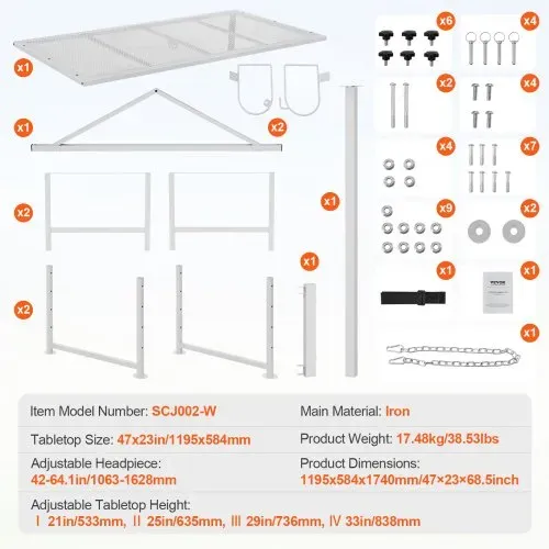 VEVOR Trimmständer, 1195 x 584 mm Viehstand, Metallstand zum Melken und Scheren von Vieh, 533 bis 838 mm verstellbare Höhe, mit Kopfstück und Nasenschlaufe, 227 kg Ladegewicht, weiß – Bild 6
