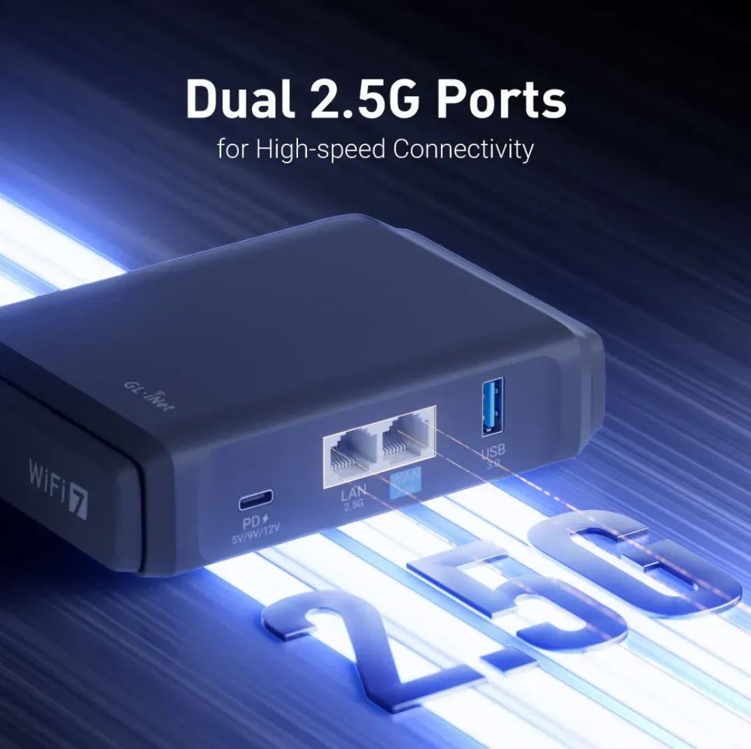 GL.iNet Wireless Travel Router WIFI7 • BE3600 • 2.5GbE LAN/WAN • Pocket-sized Router for Home and Travel / WiFi Client "OpenWRT" Slate 7 – Bild 6