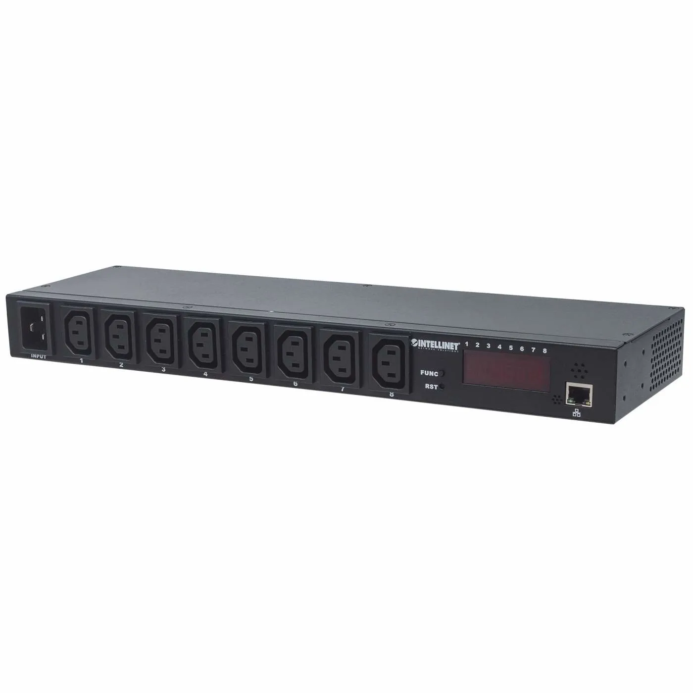 Intellinet 19″ 8-fach IP-Steckdosenleiste / Smart PDU mit C13-Kaltgerätesteckdosen, Kontrolliert Strom, Temperatur und Luftfeuchtigkeit, C20-Stromeingang, 1 HE Intellinet 19″ 8-fach IP-Steckdosenleiste / Smart PDU mit C13-Kaltgerätesteckdosen, Kontrolliert Strom, Temperatur und Luftfeuchtigkeit, C20-Stromeingang, 1 HE
