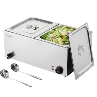 VEVOR kommerzieller Speisenwärmer, elektrischer Dampftisch mit 2 Behältern (1/2-Größe) 1200 W, Buffet-Wasserbad aus Edelstahl mit Temperaturregelung von 30–80 °C für Catering Buffets Partys VEVOR kommerzieller Speisenwärmer, elektrischer Dampftisch mit 2 Behältern (1/2-Größe) 1200 W, Buffet-Wasserbad aus Edelstahl mit Temperaturregelung von 30–80 °C für Catering Buffets Partys
