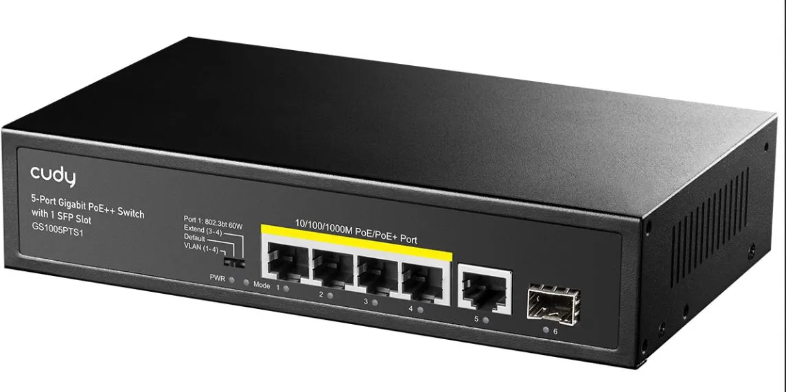 Cudy 5-Port Gigabit PoE+ Switch with 1 SFP Port 120W, GS1005PTS1 Cudy 5-Port Gigabit PoE+ Switch with 1 SFP Port 120W, GS1005PTS1