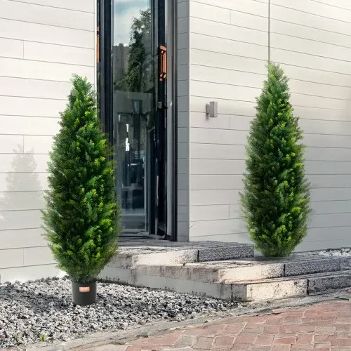 VEVOR Künstlicher Formschnittbaum aus Zeder, 121,9 cm hoch (2 Stück), mit zusätzlichen Blättern und Topf, künstliche immergrüne Kiefern-Zypressenpflanze, UV-geschütztes künstliches Grünset – Bild 7