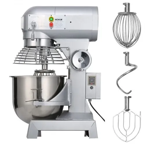 VEVOR Teigknetmaschine Küchenmaschine, 15 Qt Edelstahl Teigmixer, 600 W, einstellbar (130/233/414 U/min), inkl. Edelstahlschüssel, Knethaken, Schneebesen, Rührbesen, ideal für Bäckereien, Restaurants – Bild 8