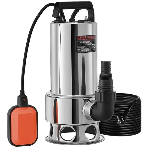 VEVOR Tauchwasserpumpe, 1300 W, 20000 l/h, mit 10 m Kabel und automatischem Schwimmerschalter, Edelstahl und Gusseisen für schmutzige oder saubere, leere Gartenteiche, Schwimmbäder, Whirlpools – Bild 8