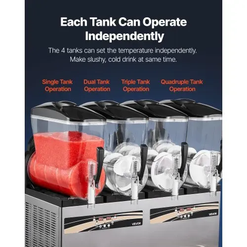 VEVOR Slush Maschine 4 x 12 L, Slusheis Eisbereiter 1650 W (kein Eis Nötig), Elektrische Margarita-Maschine mit Selbstreinigungsfunktion, Geeignet für Frozen Margaritas Frappés Milchshakes Shakes – Bild 4