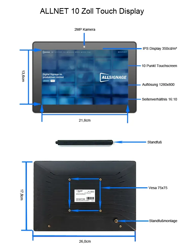 ALLNET Touch Display Tablet 12 Zoll PoE mit 8GB/64GB, RK3568 Android 13,PrimeOne-120 – Bild 4