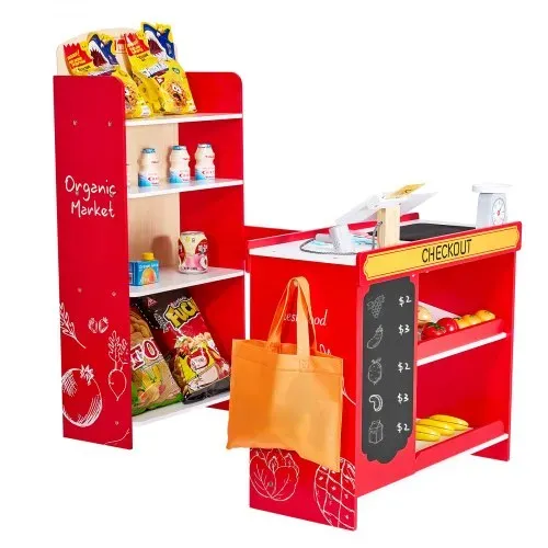 VEVOR Kinder-Lebensmittelladen-Spielset, Holz-Spielladen mit Einkaufstasche, Kinder-Supermarkt mit Förderband, Scanner, Registrierkasse, Obst und Gemüse, Geschenk für Kinder ab 3 Jahren – Bild 8