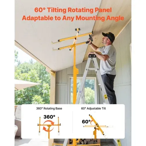 VEVOR Plattenheber bis max. 68 kg, 4877 mm Höhe, Gipskartonheber mit verstellbarem Teleskoparm, Rigipsplatten, Trockenbau-Heber, Panelheber, Hebezeug, Werkzeuge, für Decken- & Wandmontage (Gelb) – Bild 3