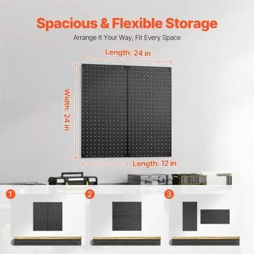VEVOR Werkzeugwand, 61 x 30 cm, 2er-Set, Stahl-Stecktafel-Wand-Organizer, Werkzeuglochwand für Wohnzimmer, Garage, Werkzeugaufbewahrung, Werkbank, Büroorganisation, Bastelraum, Küche, Zuhause, schwarz – Bild 3