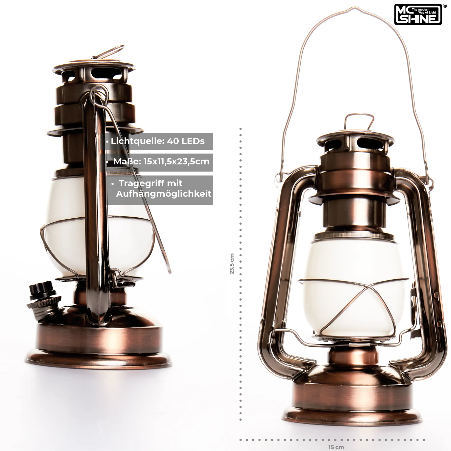 LED-Laterne McShine ''Retro'' 23,5cm, Batterie, warmweiß, dimmbar – Bild 3