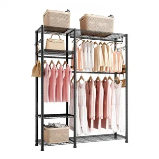 VEVOR Kleiderständer Garderobenständer (verstellbar) mit 3 Kleiderstangen & 363 kg Tragkraft & 6 Regalen & 8 Haken, offener Kleiderschrank für Schlafzimmer Bekleidungsgeschäft Garderobe Flur VEVOR Kleiderständer Garderobenständer (verstellbar) mit 3 Kleiderstangen & 363 kg Tragkraft & 6 Regalen & 8 Haken, offener Kleiderschrank für Schlafzimmer Bekleidungsgeschäft Garderobe Flur